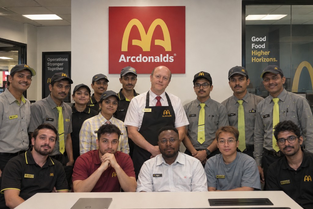 Manager Jeremy with the Arcdonald's Delhi crew